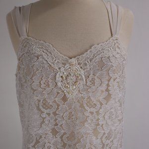 🌺 Vtg Saks Fifth Avenue Terry Russo Sheer Lace Sequin Pearl Nightgown Negligee